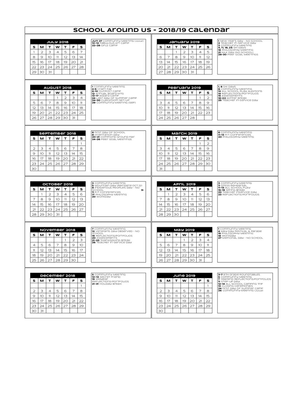 School Calendar — The School Around Us Sau 9 School Calendar