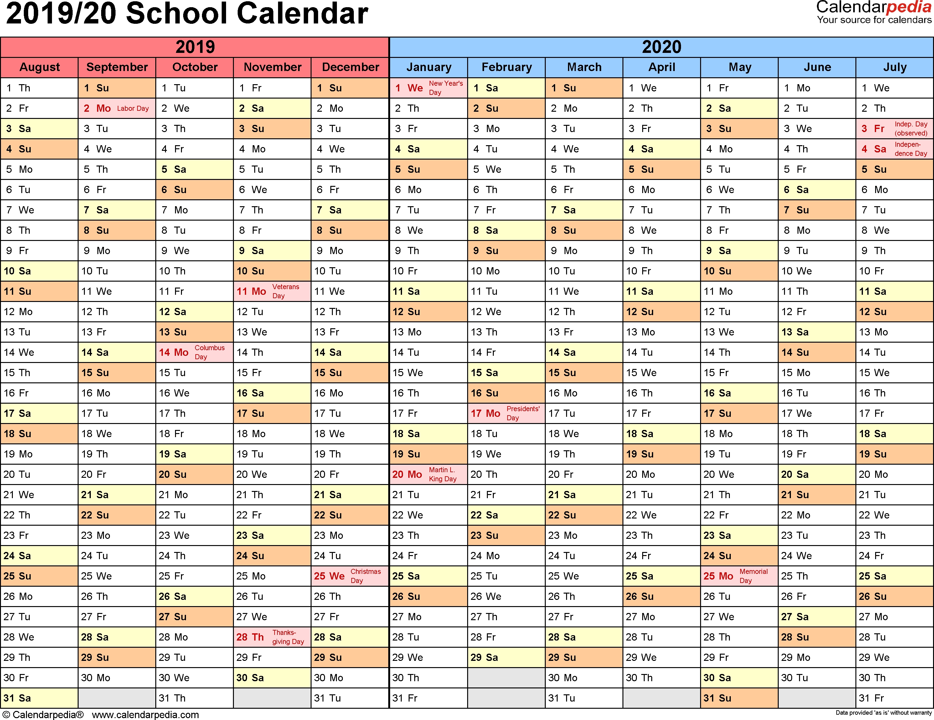 School Calendars 2019/2020 As Free Printable Pdf Templates Perky 2020 Calendar School Holidays