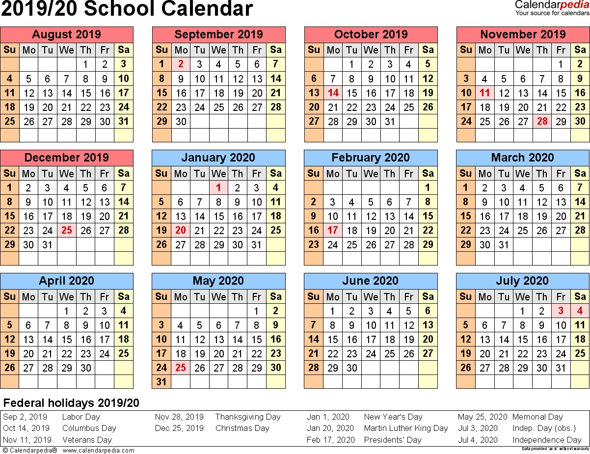 School Calendars 2019/2020 As Free Printable Pdf Templates Perky 2020 Calendar School Holidays