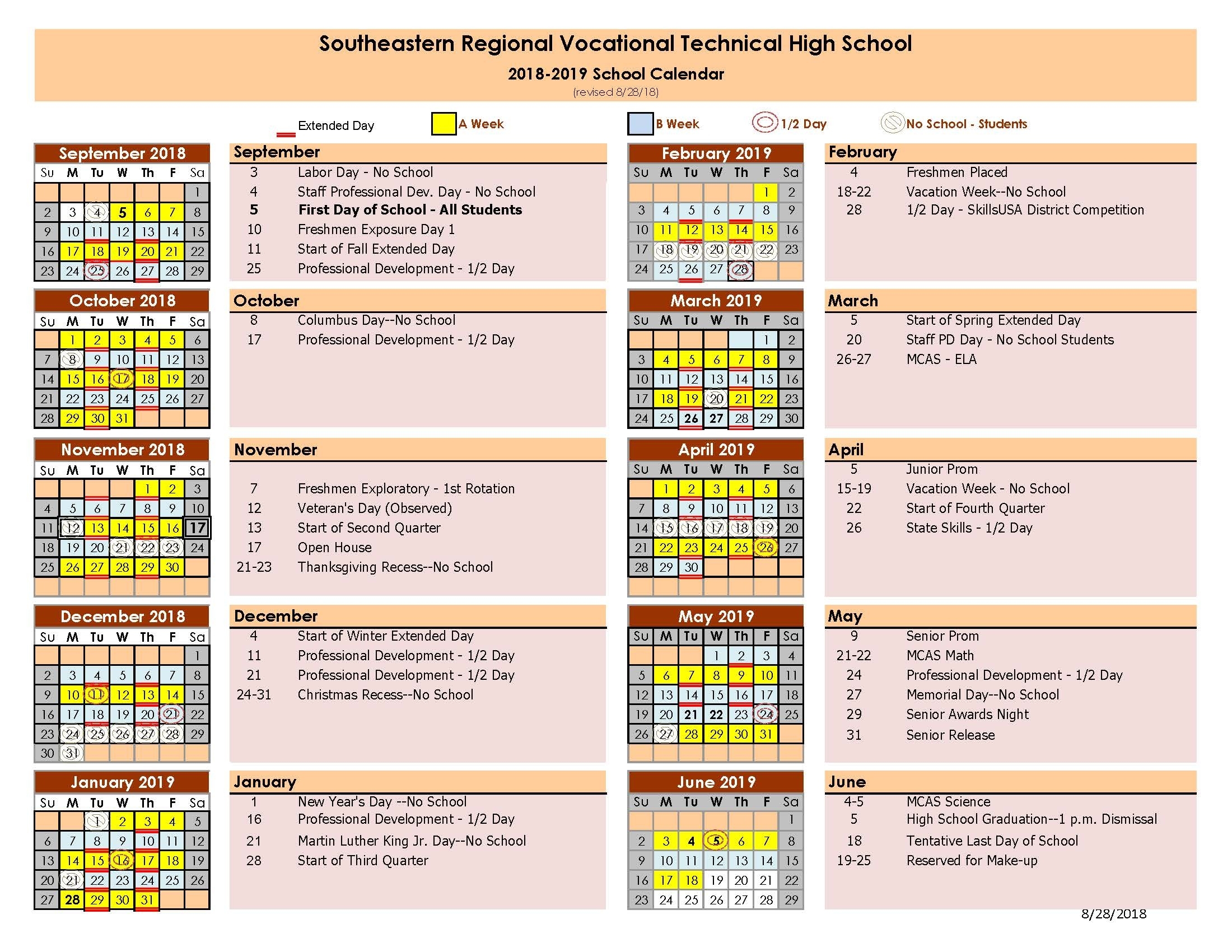School Day Calendar | Southeastern Regional Impressive Region 1 School Calendar