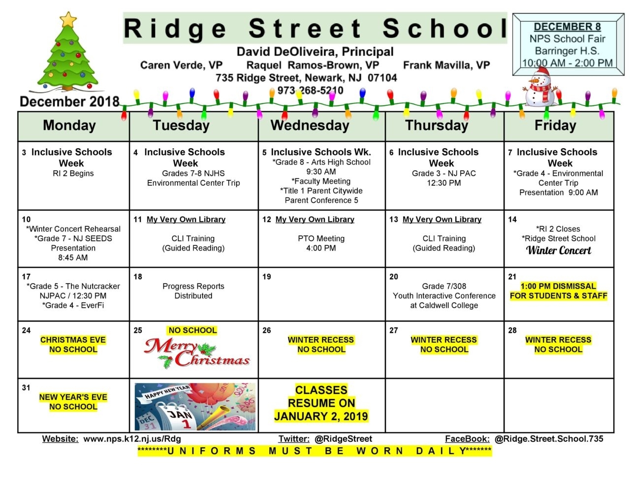 School Monthly Calendar - Ridge Street Challenger 7 School Calendar