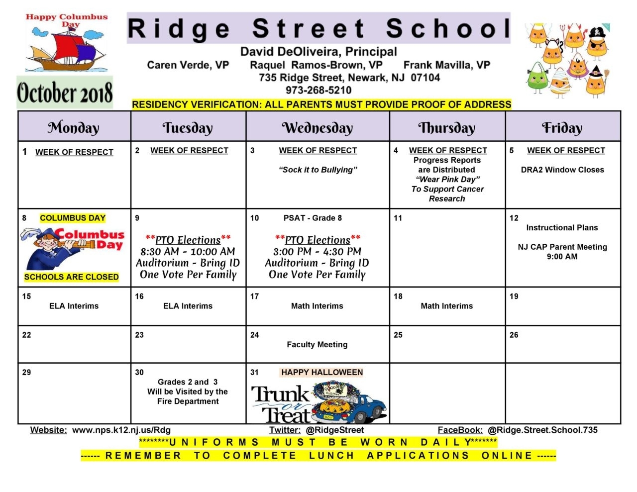 School Monthly Calendar - Ridge Street Challenger 7 School Calendar