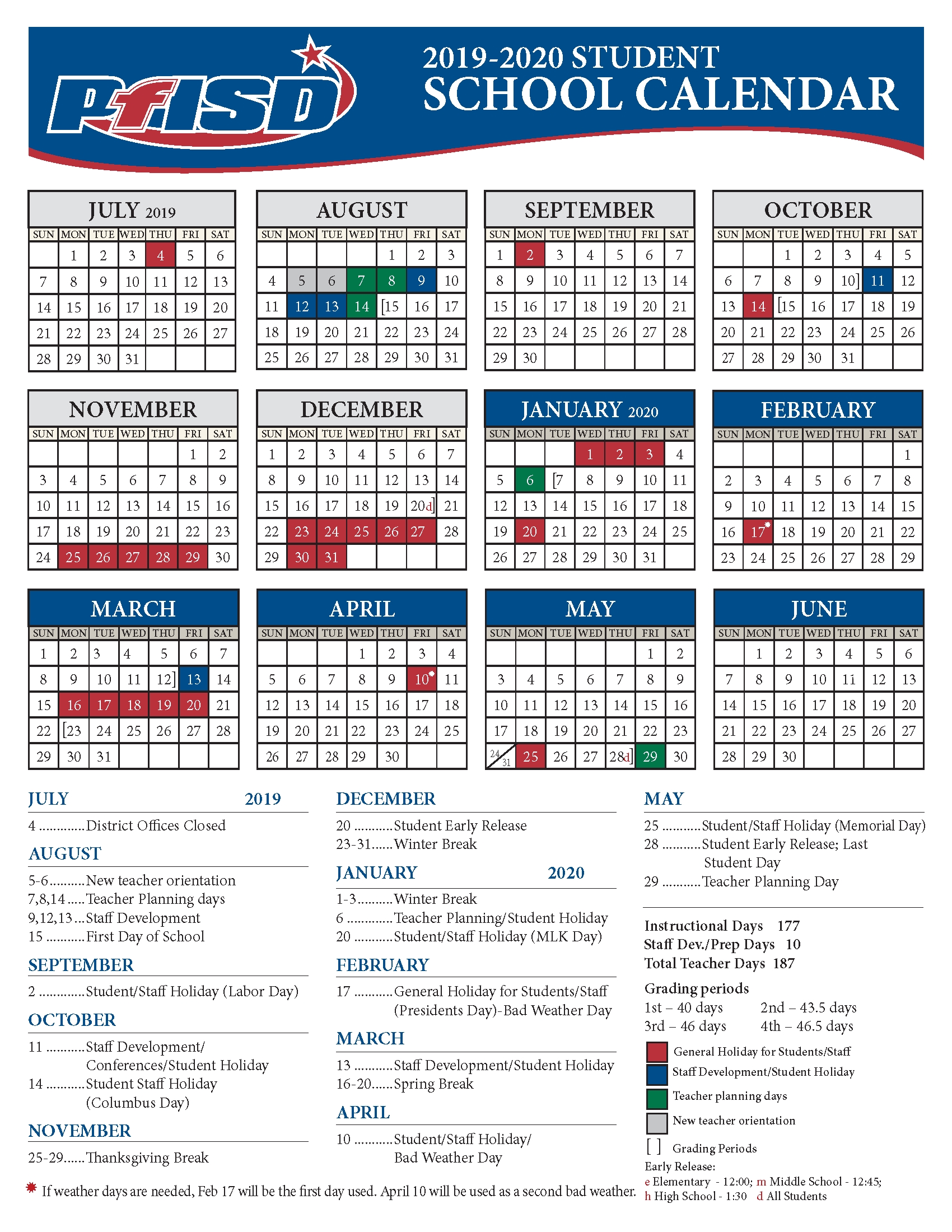 School Year Calendar / 2019-2020 District Calendar Perky 2020 Calendar School Holidays