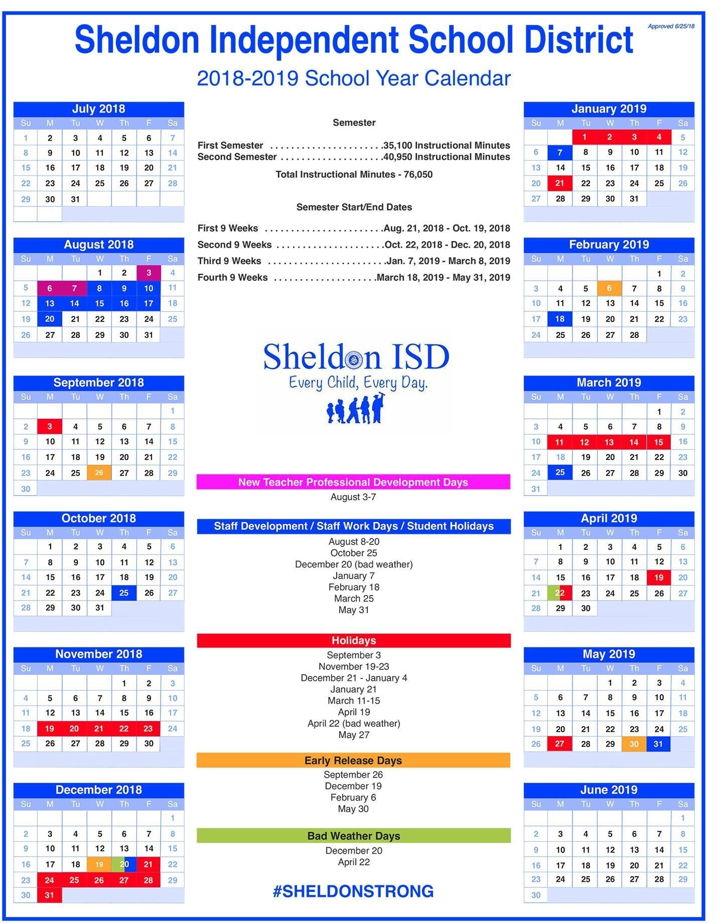 Sheldon Isd School Year Calendar Incredible School Calendar District 87