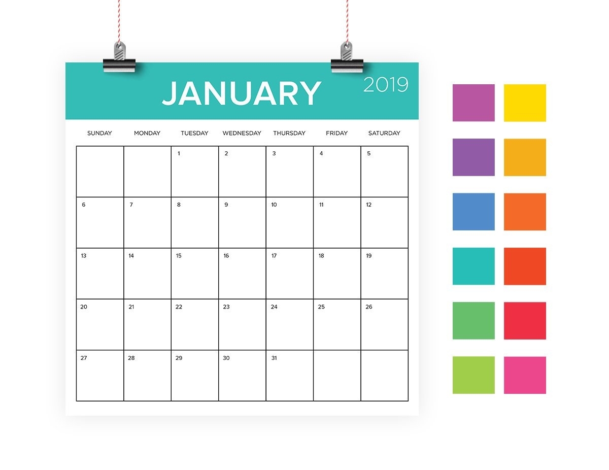 Square 2019 Calendar Template Instant Download Color Coded | Etsy 12 X 12 Calendar Template
