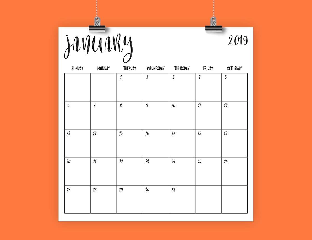 Square 2019 Calendar Template Instant Download Handwritten | Etsy 12 X 12 Calendar Template