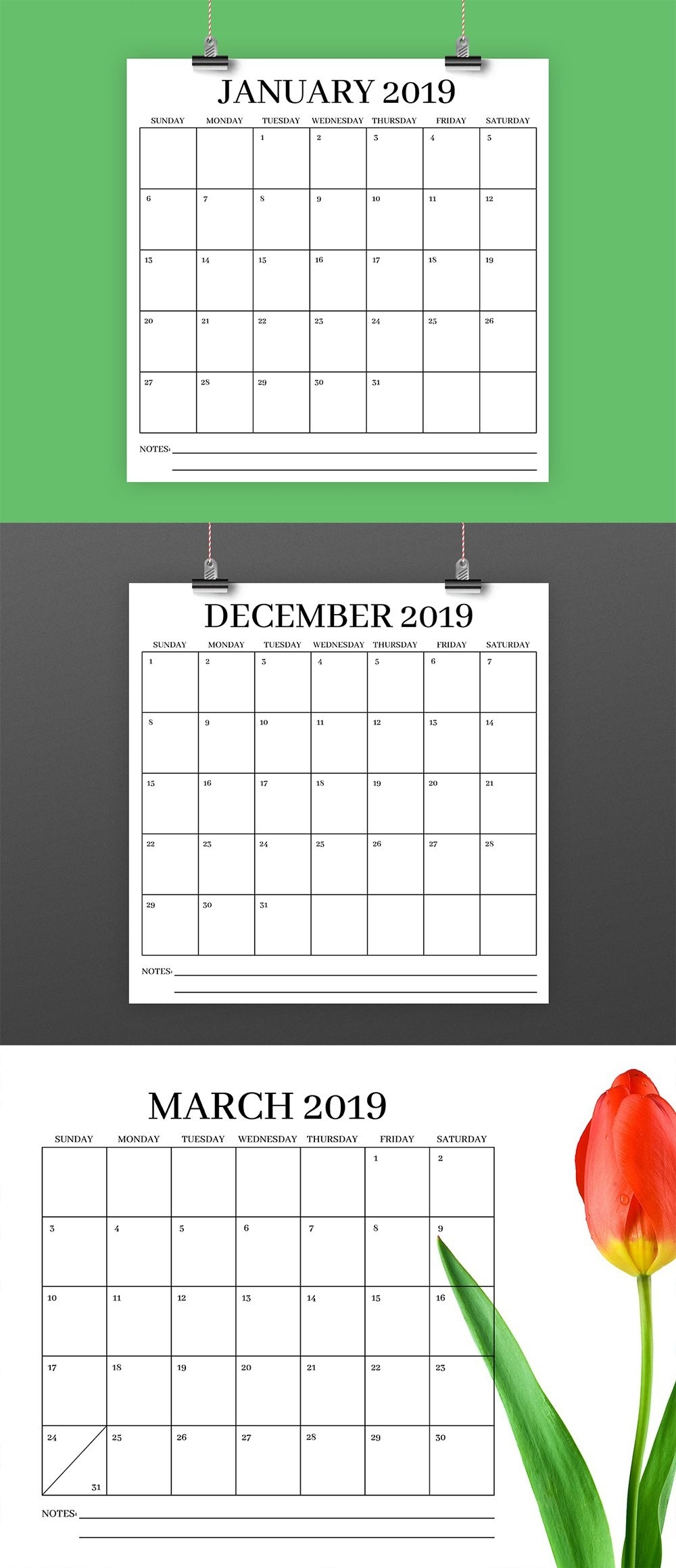 Square 2019 Calendar Template | Instant Download | Serif Type Large 12 X 12 Calendar Template