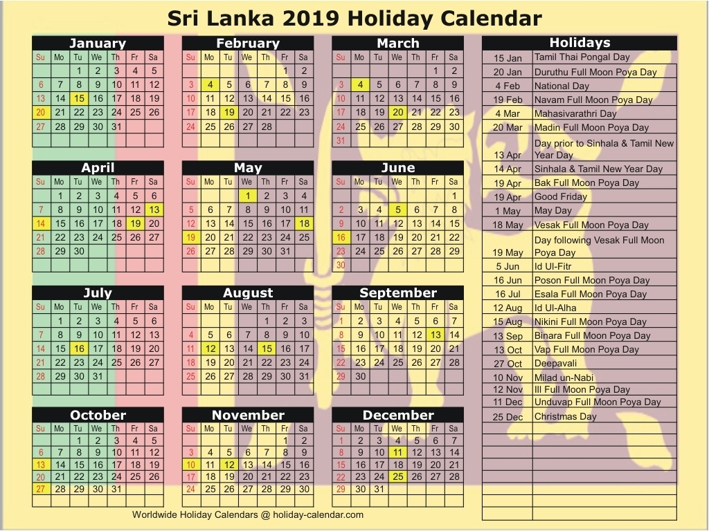 Sri Lanka 2019 / 2020 Holiday Calendar 2020 Calendar Sri Lanka With Holidays