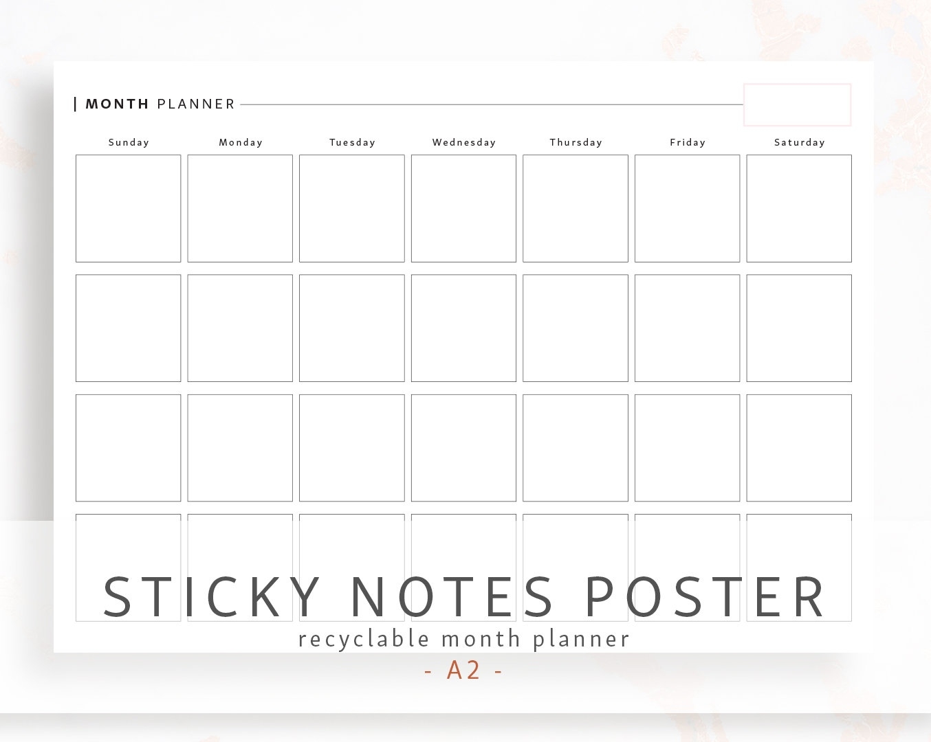 Sticky Note Month Planner / A2 / Paper Note Monthly Calendar | Etsy Monthly Calendar Sticky Notes