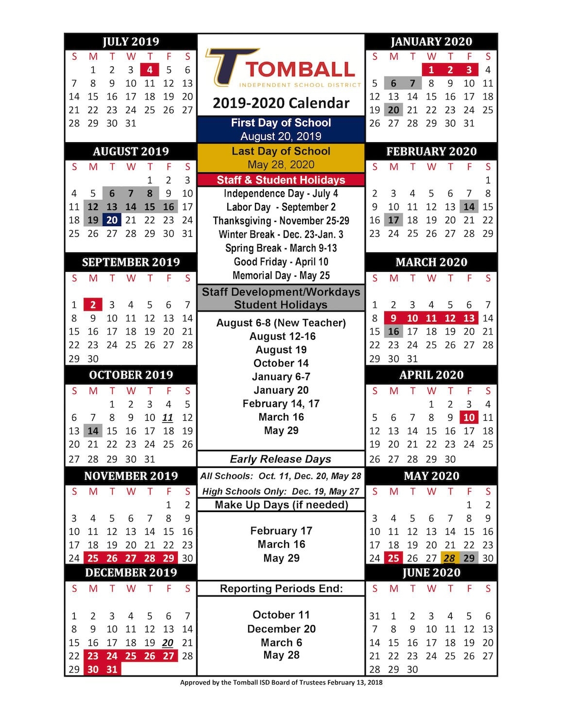 Take A Look At The 2019-20 Calendar For Tomball Isd Extraordinary School Calendar Tomball Isd