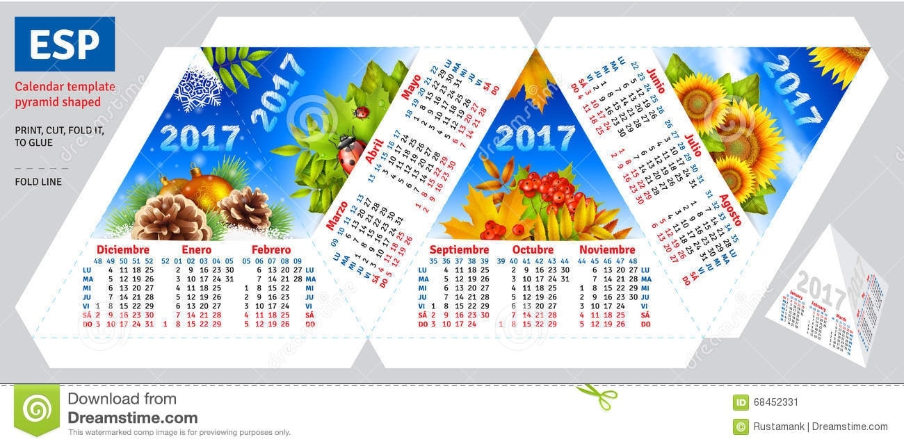 Template Spanish Calendar 2017 By Seasons Pyramid Shaped Stock 4 Seasons Calendar Template