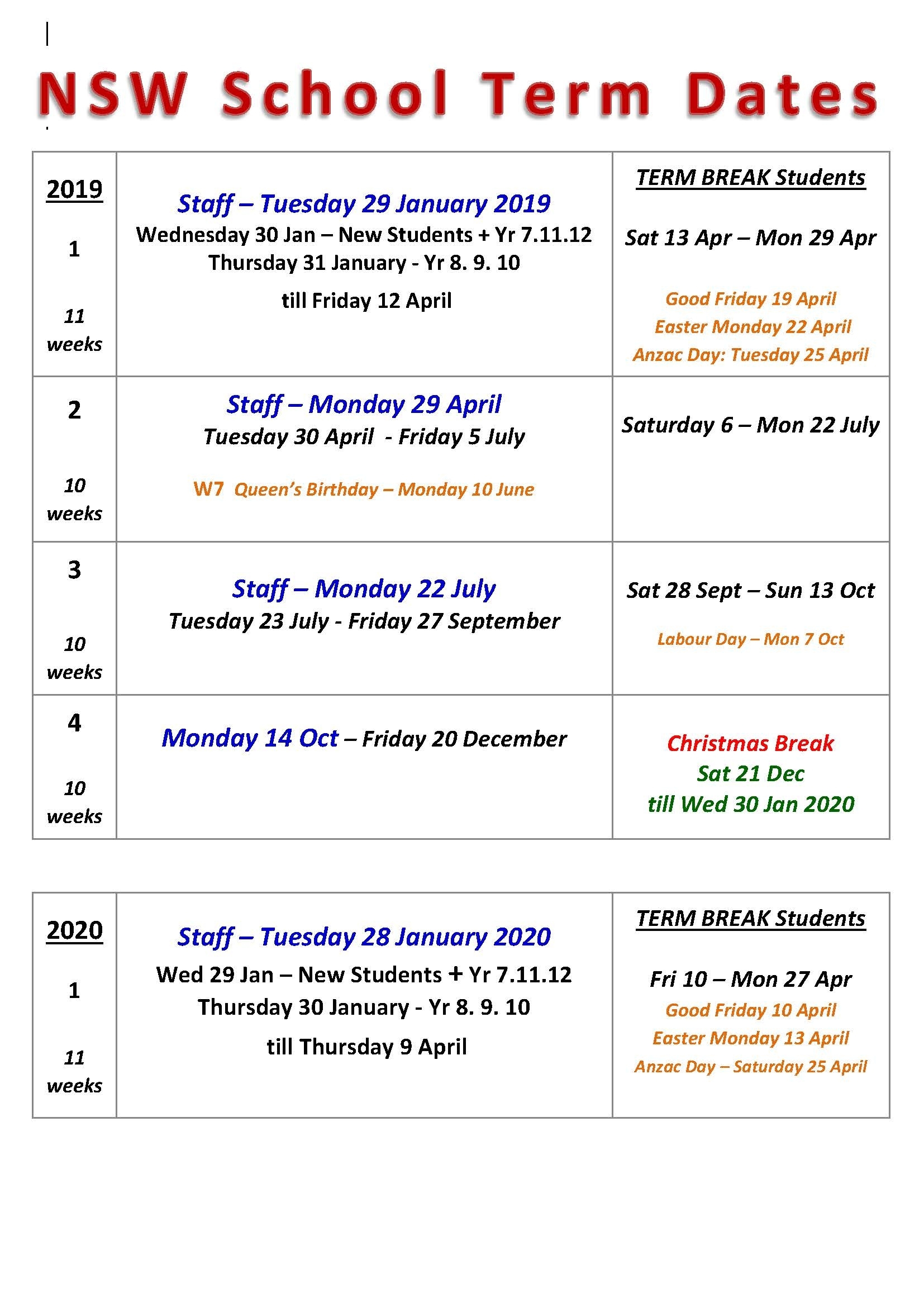 Term Dates | Chatswood High School Impressive Easter 2020 Calendar Date