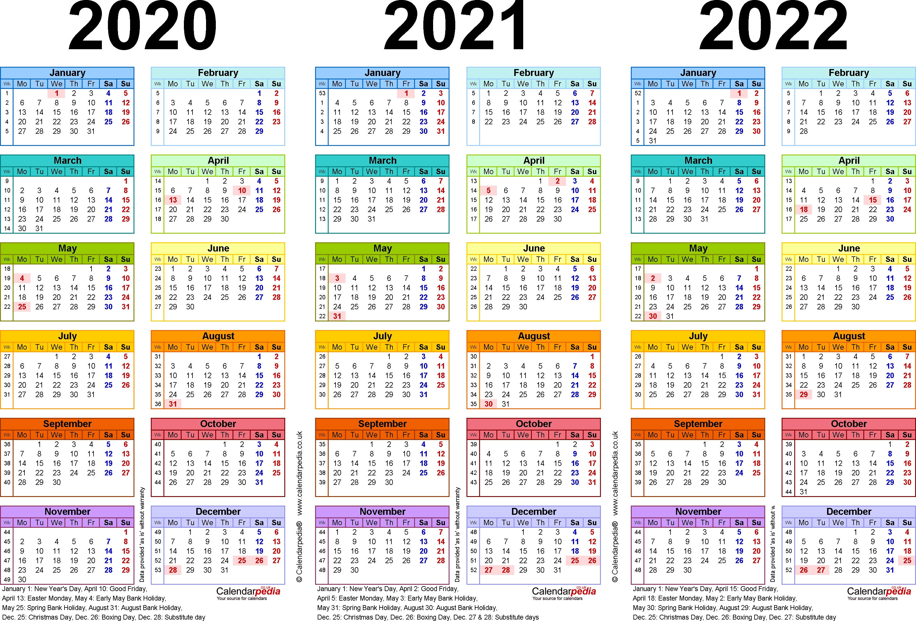 Three Year Calendars For 2020, 2021 &amp; 2022 (Uk) For Word 3 Year Calendar 2020 To 2022