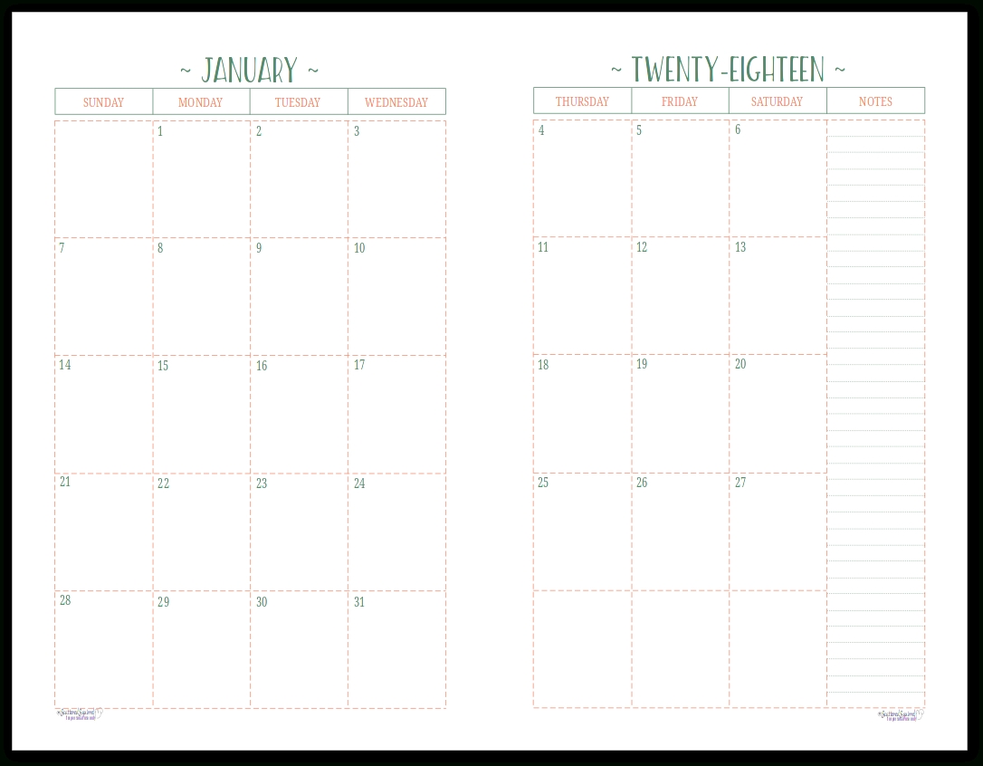 Two Page Per Month 2018 Dated Calendars Are Ready 1/2 Page Calendar Template