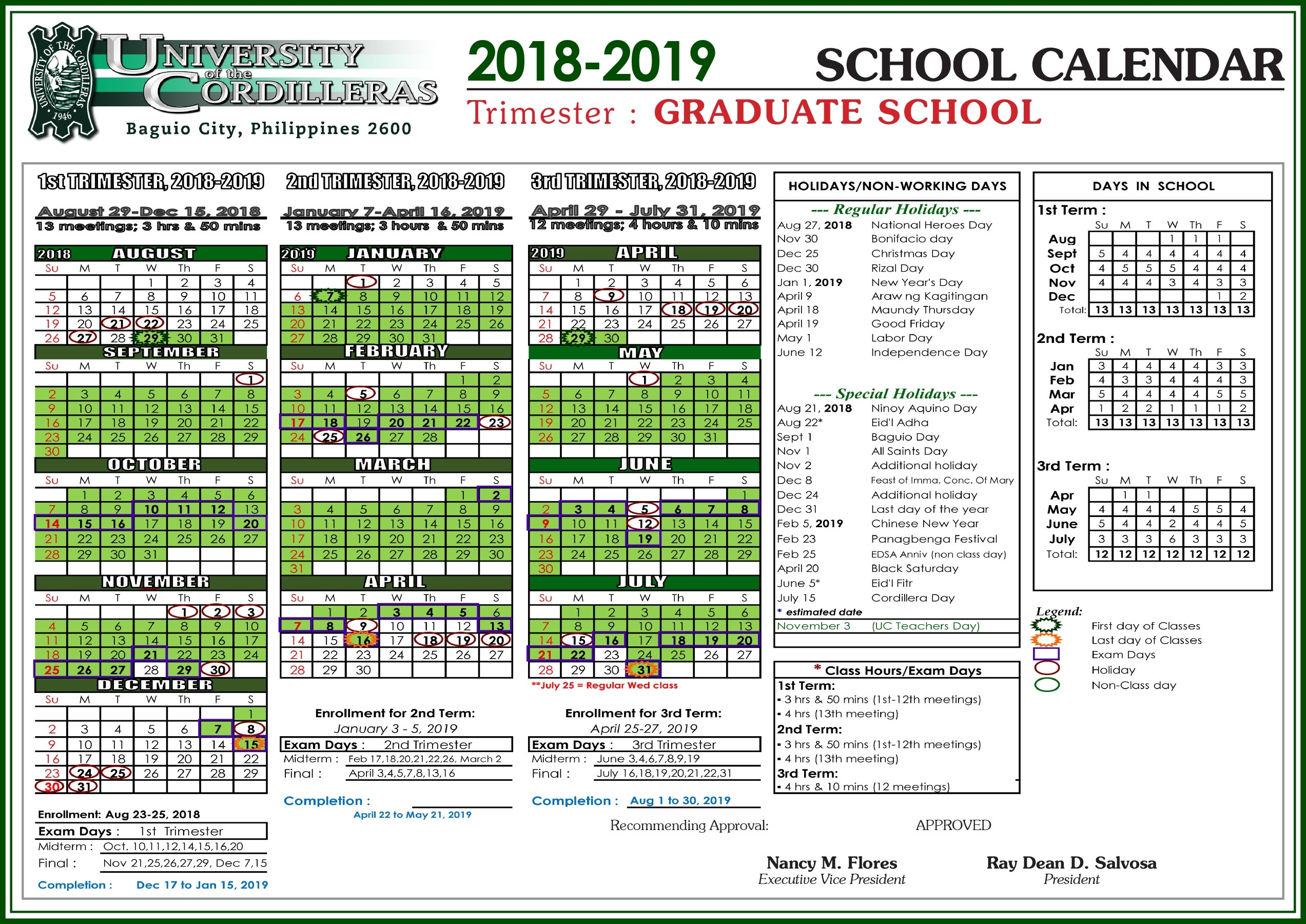 Uc School Calendar For Sy 2018-2019 - University Of The Cordilleras Tri C School Calendar