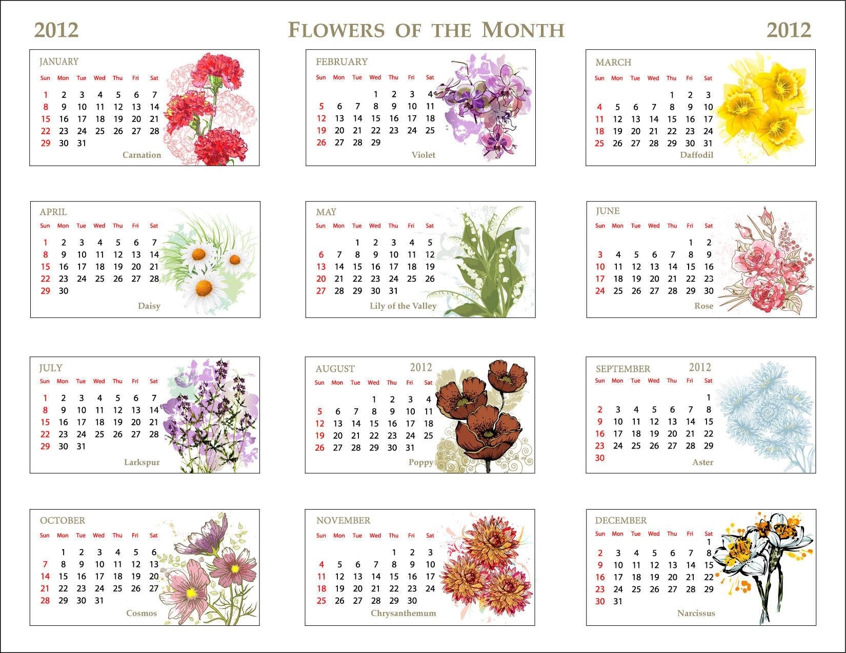 Unique Calendar Featuring The Flowers Of The Month | Tattoos 3 Calendar Months Meaning