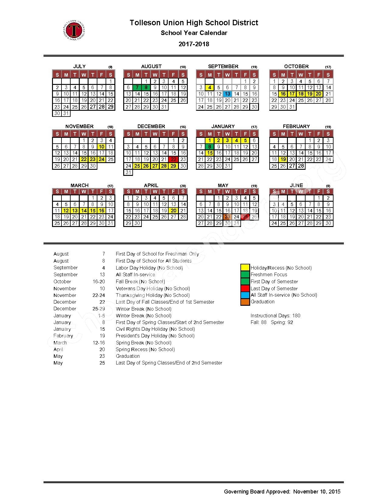 University High School Calendars – Tolleson, Az Extraordinary U High School Calendar