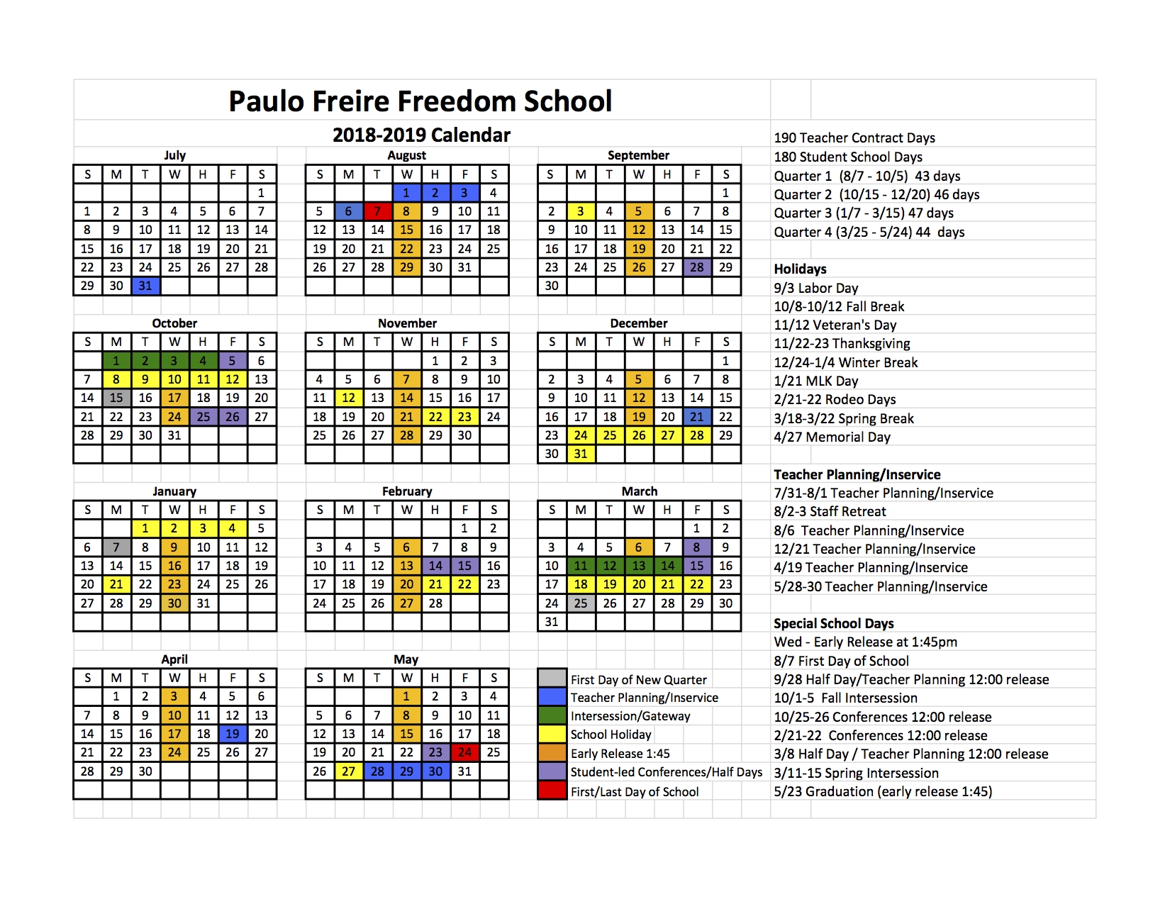 University U High School Calendar