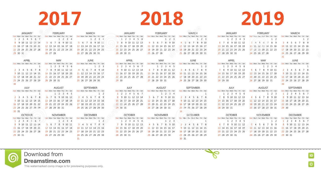 Vector Calendar Templates 2017, 2018, 2019 Stock Vector 8.5 X 14 Calendar Template