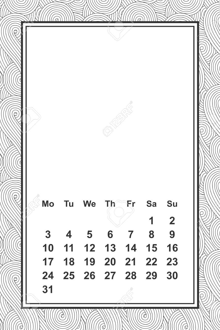 Vector Template Calendar For Month 2 0 1 8. Hand Drawn Lettering Calendar Month Starts With 0
