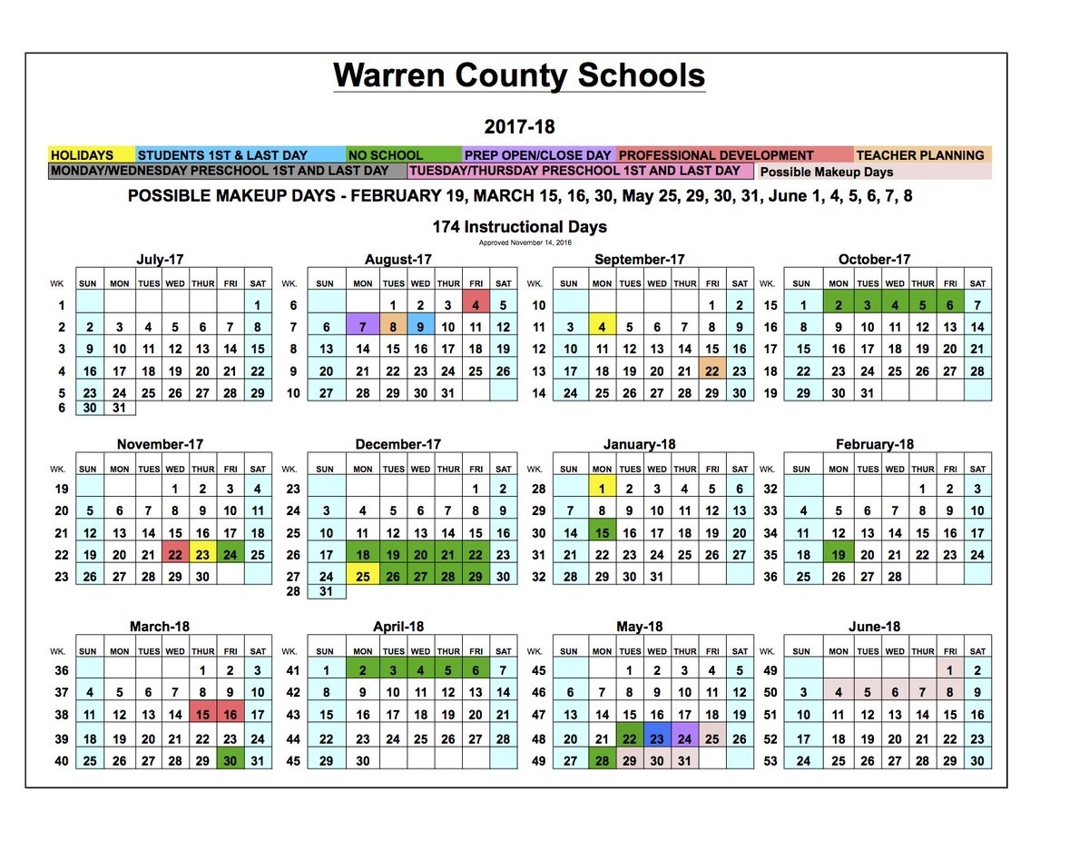 Extraordinary School Calendar Warren County Ky Printable Blank