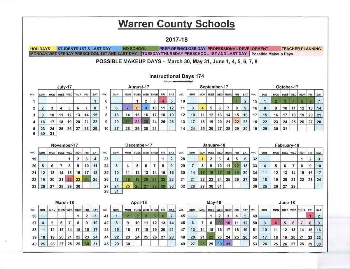 Extraordinary School Calendar Warren County Ky Printable Blank