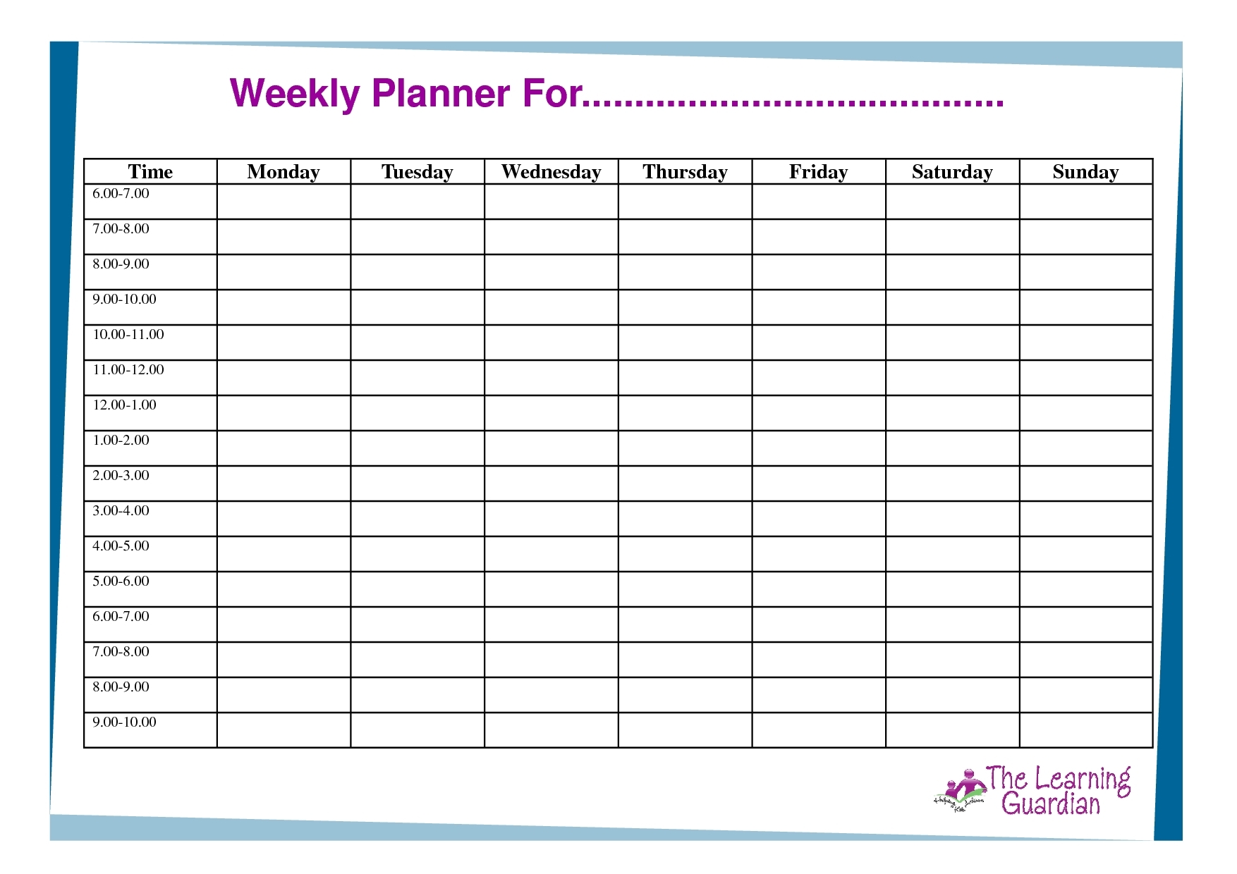 Week Calendar Template Day Blank | Smorad 7 Week Calendar Template