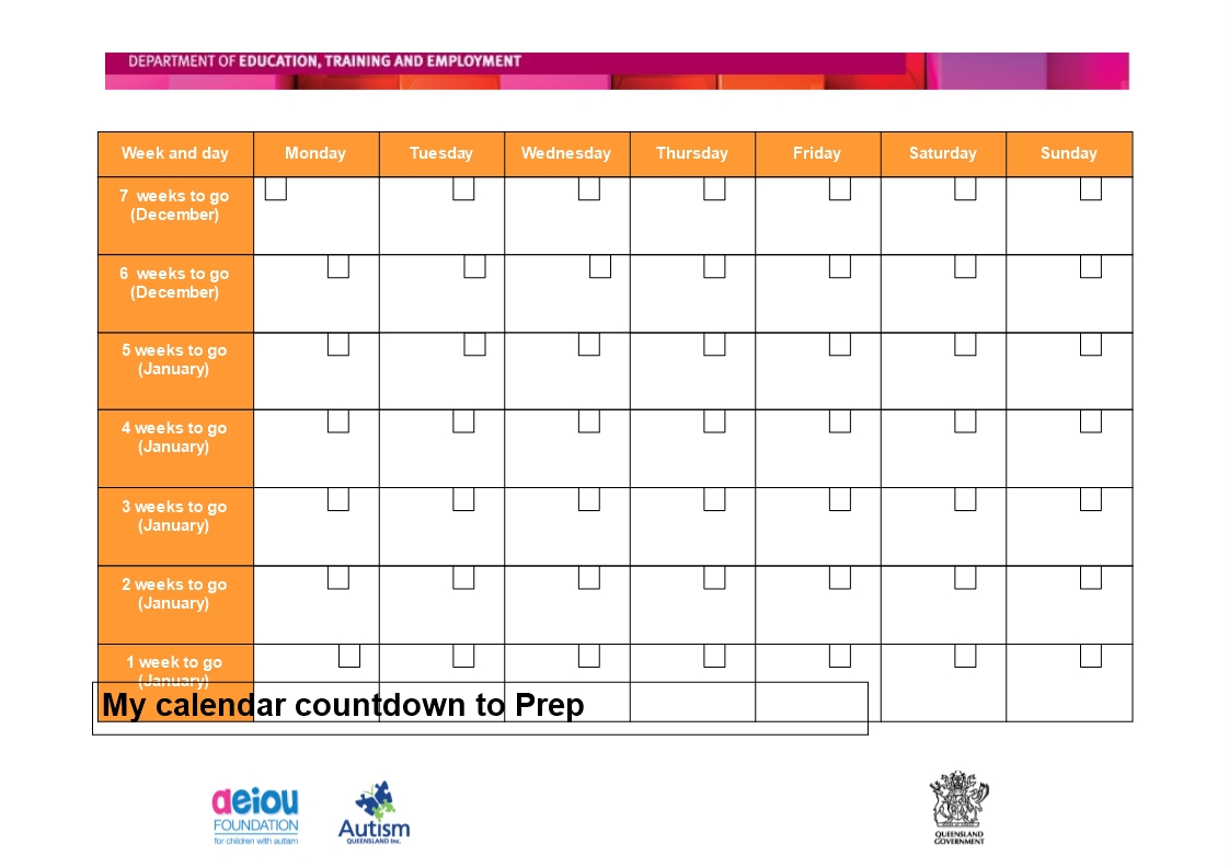 Week Calendar Template Day Schedule Free Printable Countdown Countdown Calendar In Weeks