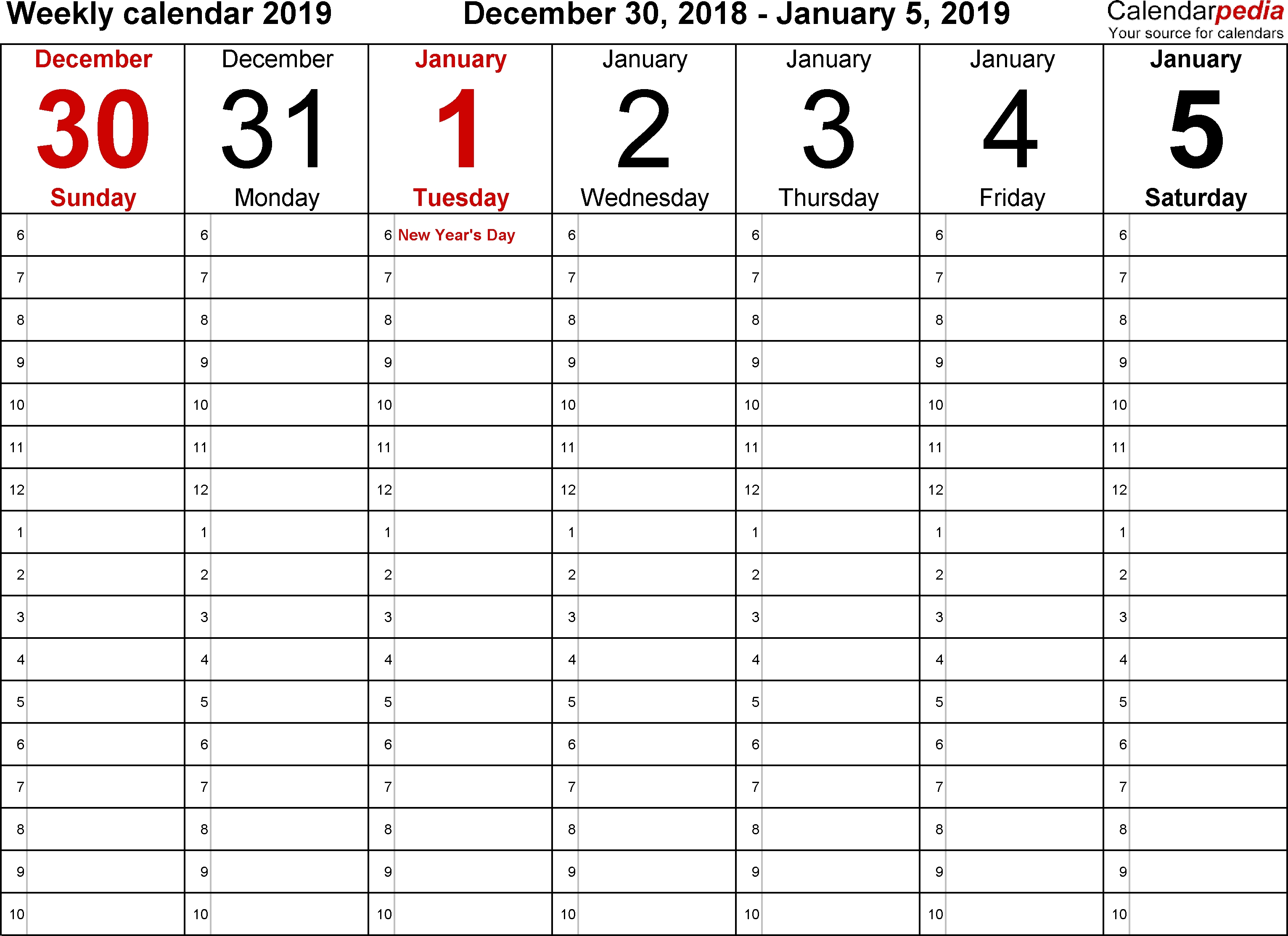 Weekly Calendar 2019 For Word - 12 Free Printable Templates 1/2 Page Calendar Template