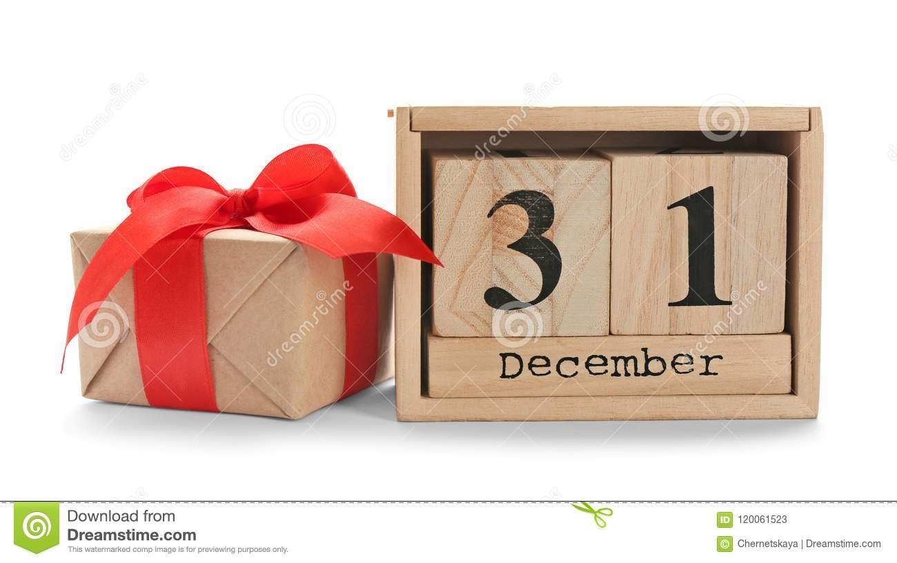 Wooden Block Calendar And Gift Box On White Background. Christmas Christmas Countdown Calendar Gifts