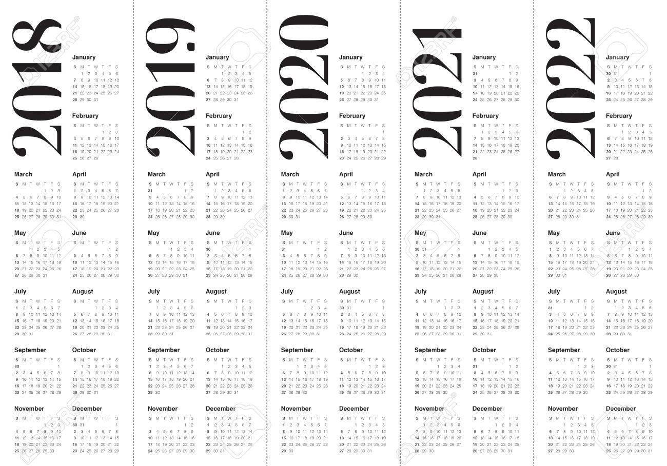 Year 2018 2019 2020 2021 2022 Calendar Vector Design Template 3 Year Calendar 2020 To 2022