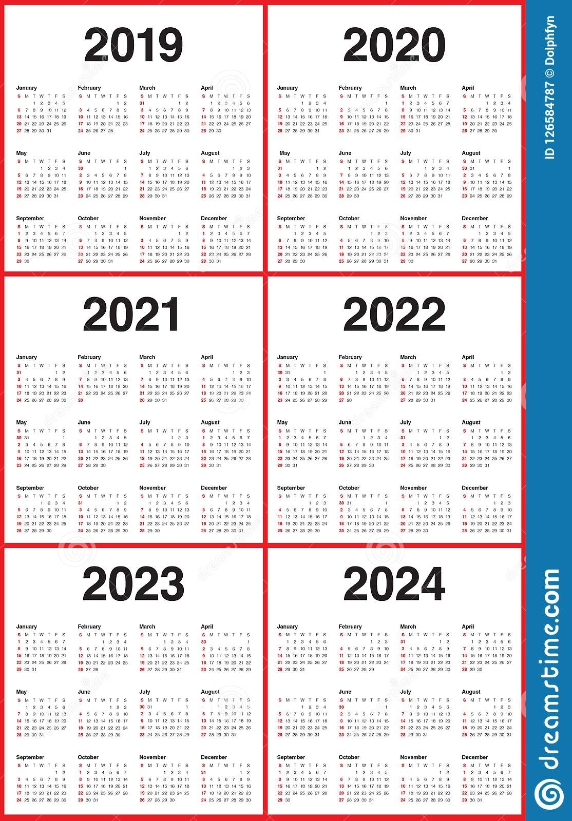 Year 2019 2020 2021 2022 2023 2024 Calendar Vector Design Templa Dashing 3 Year Calendar 2020 To 2022