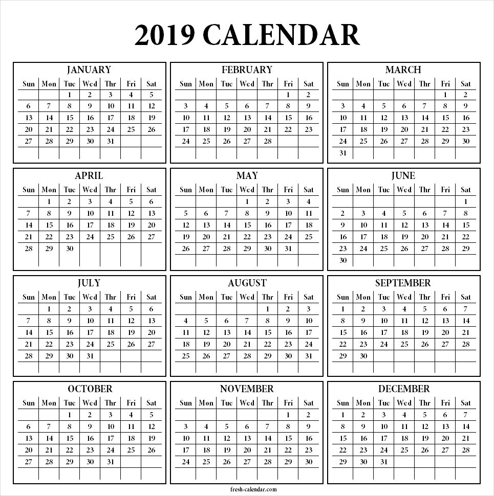 Year Calendar One Page To Print | Holidays Calendar Template Calendar Printing One Page