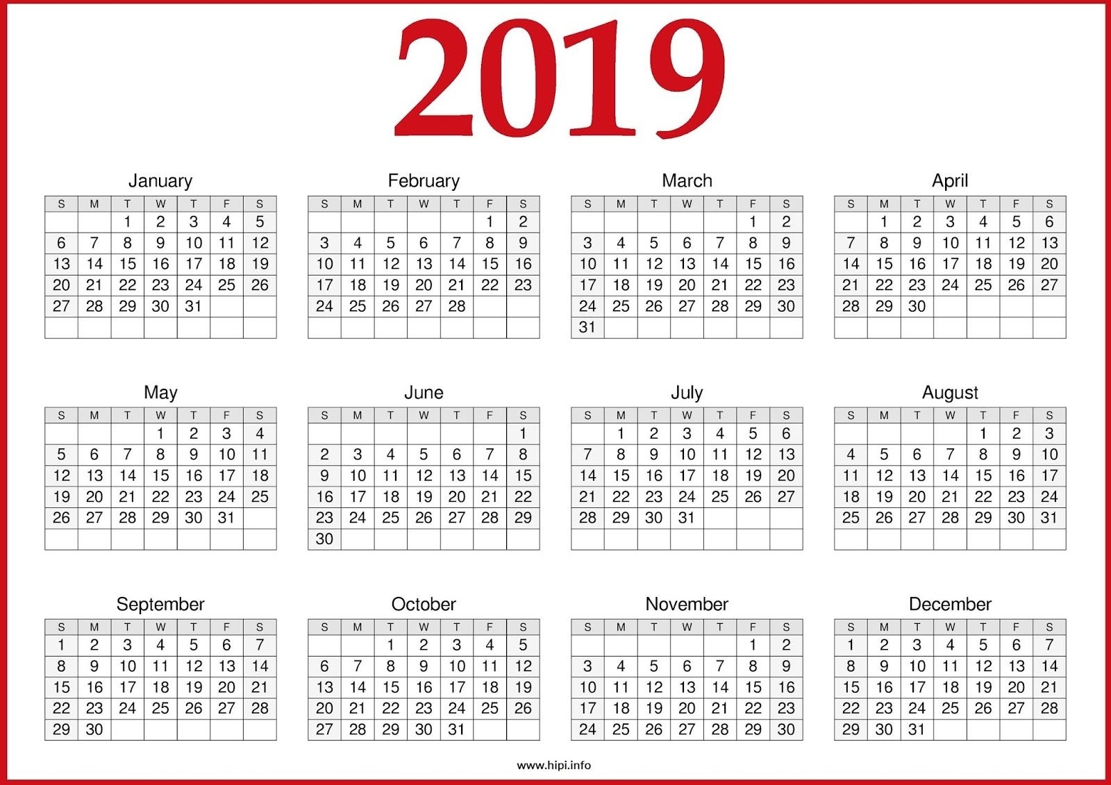 Yearly Calendar Template 2019 #2019Calendar #2019Printablecalendar Extraordinary Blank Yearly Calendar Template Pdf