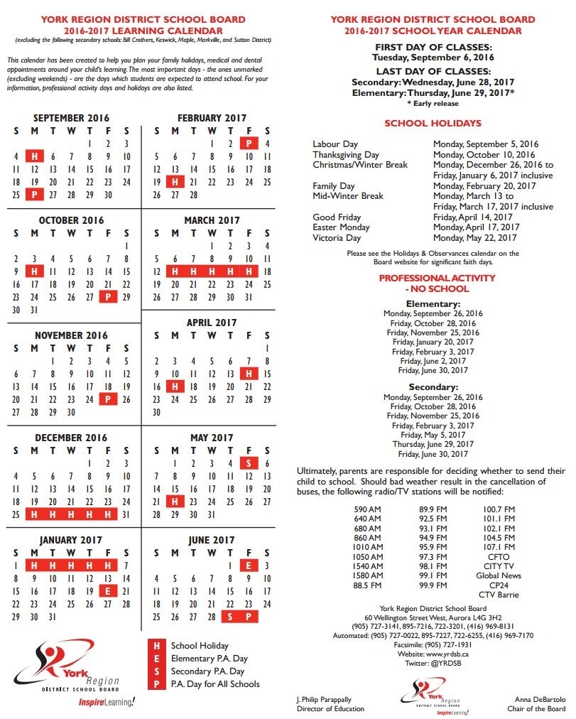 York Region Dsb On Twitter: &quot;looking For The 2016-2017 #yrdsb School Dashing Region 6 School Calendar