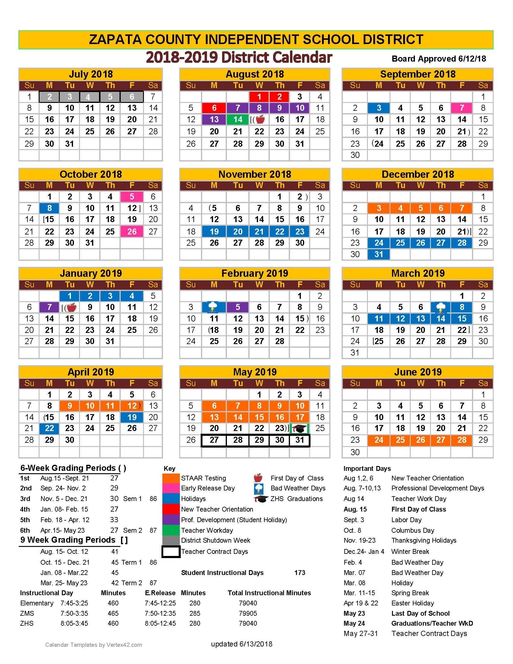 Zapata County Independent School District Extraordinary U High School Calendar