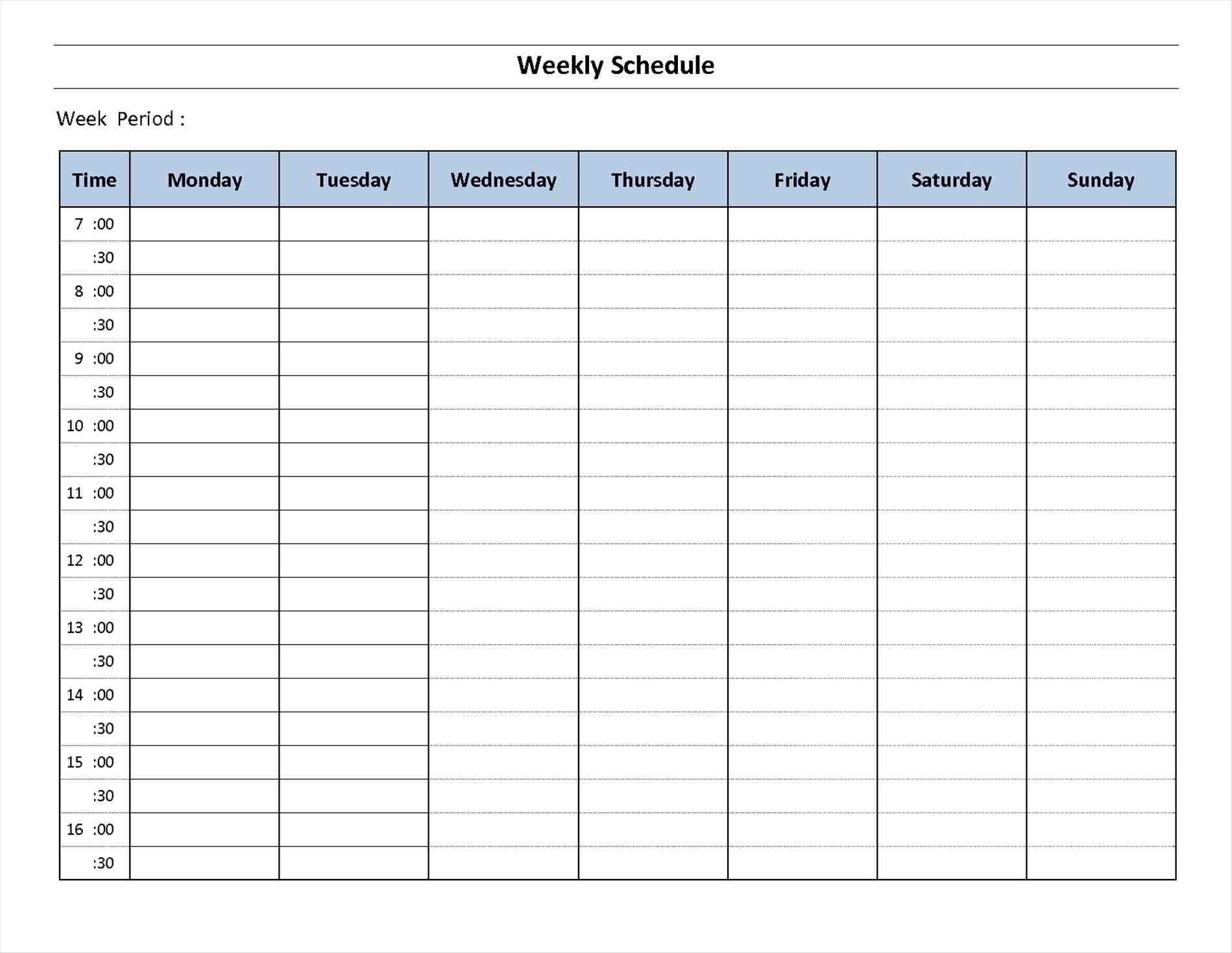 005 20Day Week Calendar Printable Template Weekly20Dule Work Excel 7 Day Hourly Calendar Template