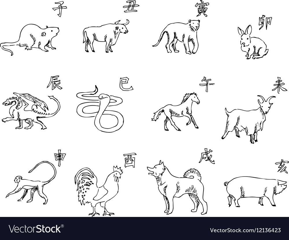 12 Animals Of The Chinese Zodiac Calendar The Vector Image The Zodiac Calendar China