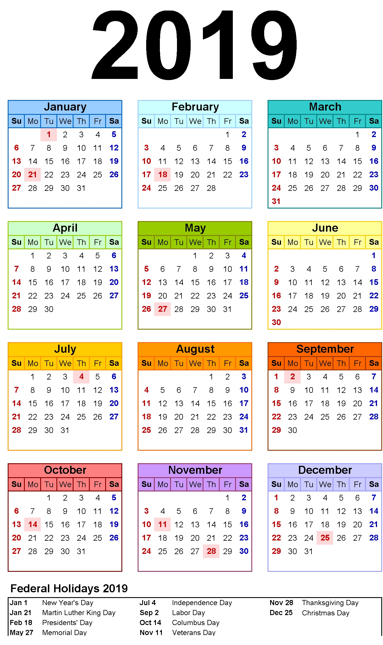 12 Month Calendar In One Page #2019Calendar #holidayscalendar Blank Calendar 12 Months