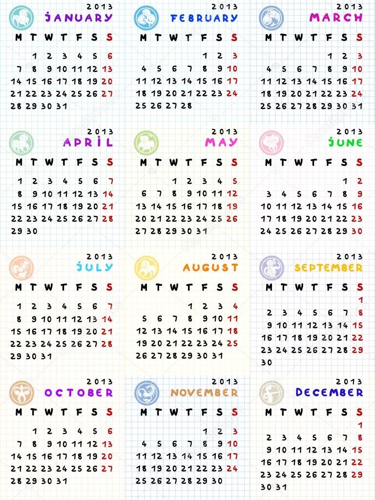2013 Calendar With Zodiac Signs — Stock Photo © Richcat #10273786 Calendar With Zodiac Signs