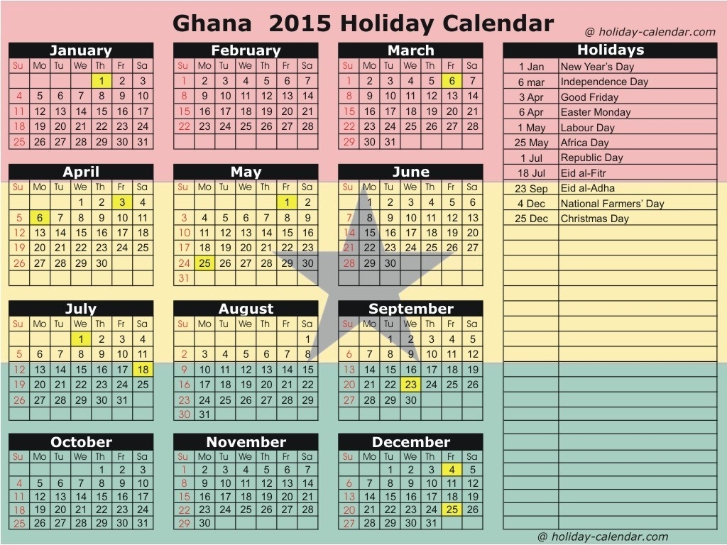 2015 Calendar With Holidays Ghana | Printable Calendar Planners 2015 Note 8 Calendar Holidays