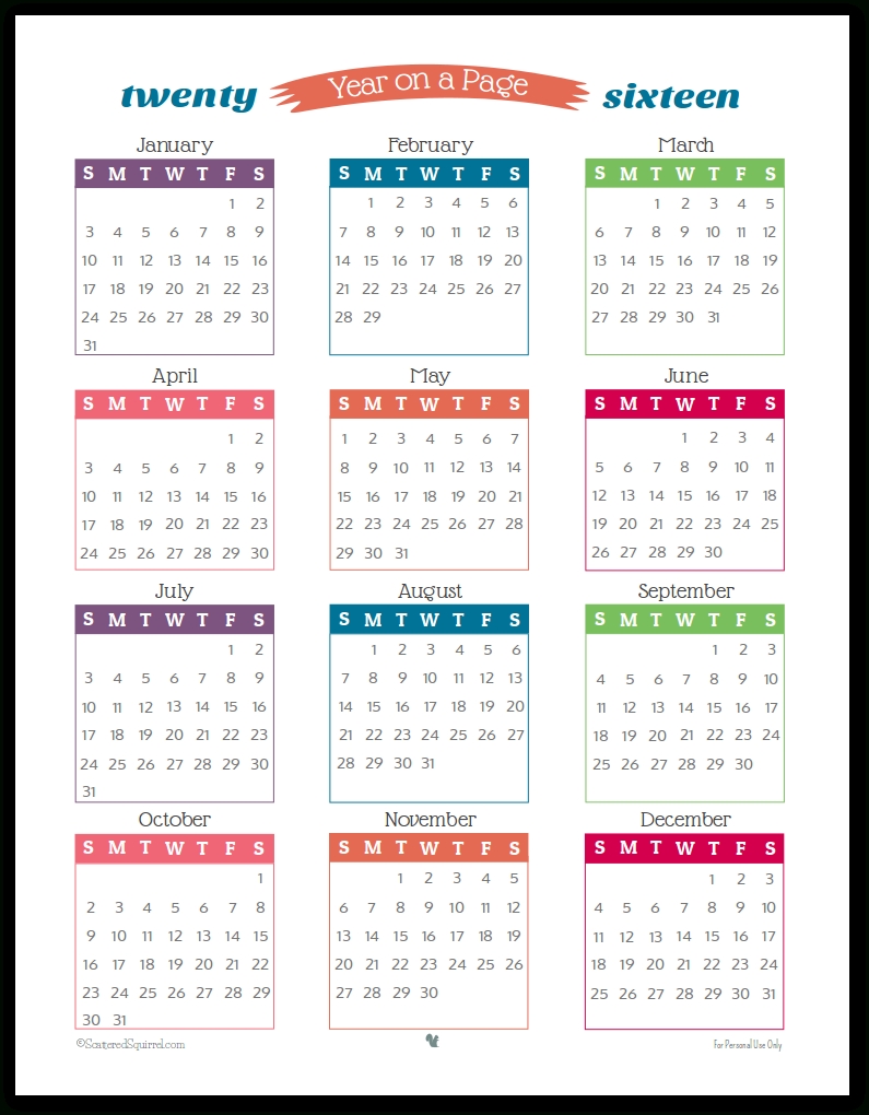 2016 Year On Page Printable Calendars Are Here! | Calendar/planning Month Calendar Highlight Dates