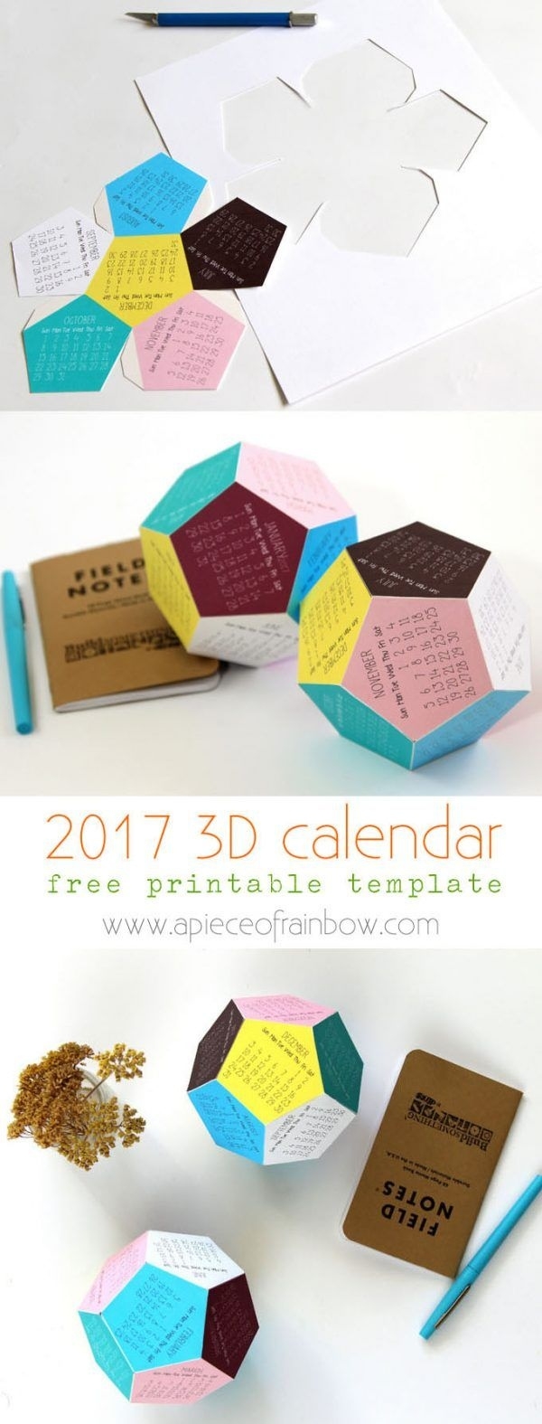 2017 3D Printable Calendar | Calendar | Diy Calendar, Free Printable Free Printable 3D Calendar Template