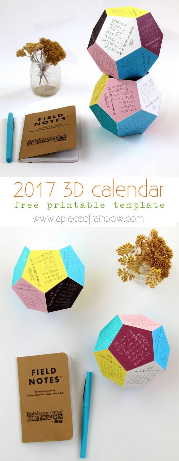 2017 3D Printable Calendar - Page 2 Of 2 - A Piece Of Rainbow Free Printable 3D Calendar Template