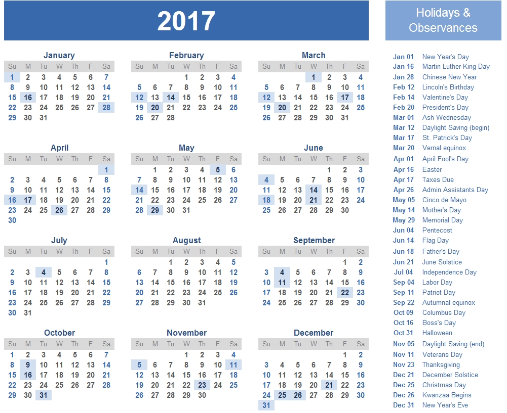 2017 Calendar With Holidays [Us, Uk, Canada] | Free Printable Calendar Holidays In Uk