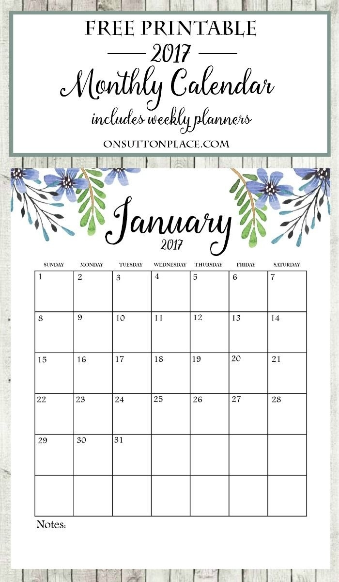 2017 Free Printable Monthly Calendar | Bloggers&#039; Best Diy Ideas Calendar Month At A Glance Printable