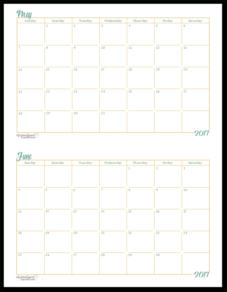 2017 Half-Size Monthly Calendar Printables 5 X 8 Calendar Template