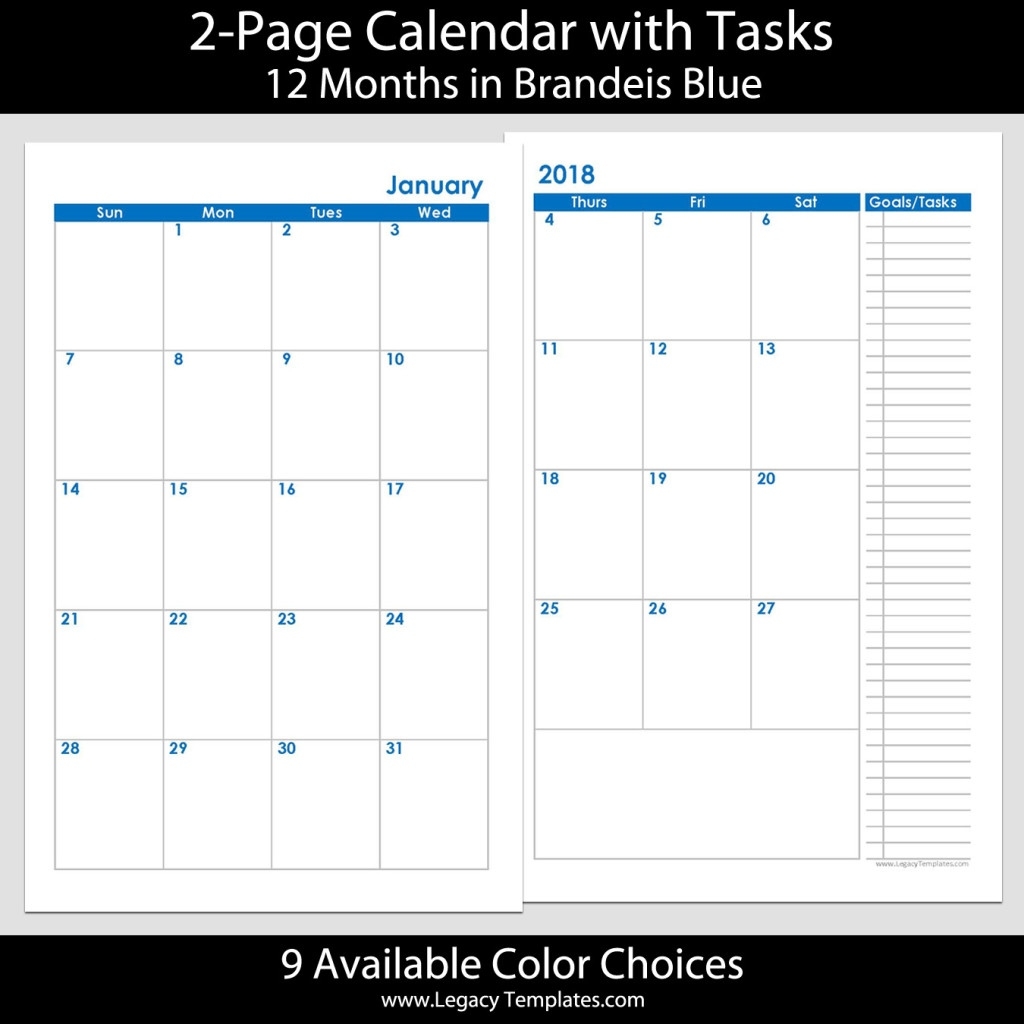 2018 12-Months 2-Page Calendar – 5.5 X 8.5 | Legacy Templates 5.5 X 8.5 Calendar Template