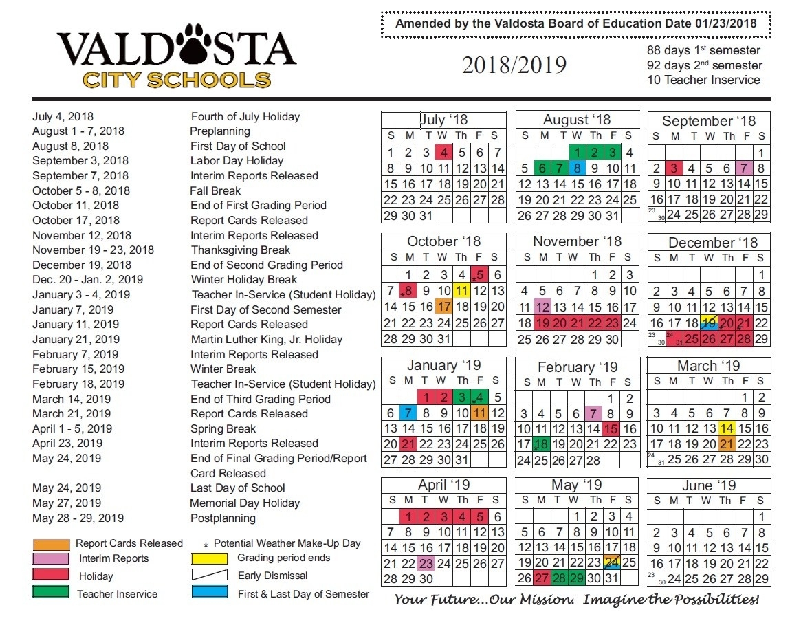 2018 - 2019 Academic Calendar – Student Support Services – Valdosta Extraordinary K State School Calendar