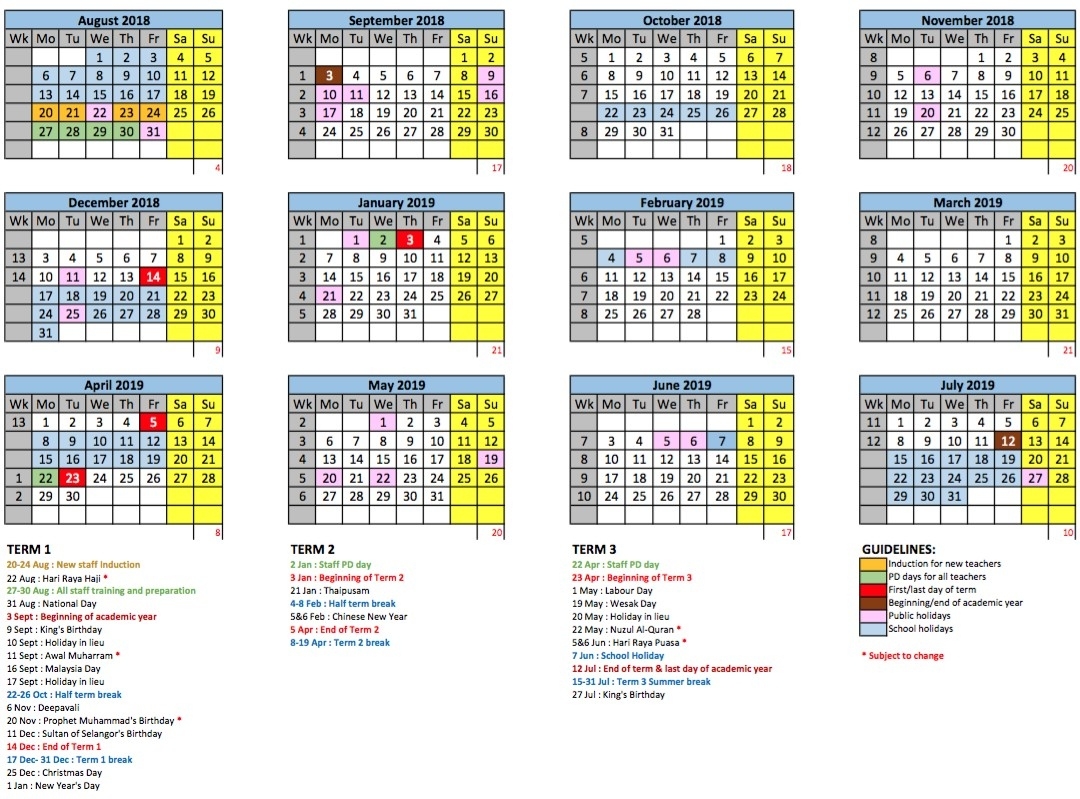 2018/2019 School Calendar - Gems International School Metropark Calendar School 2019 Malaysia